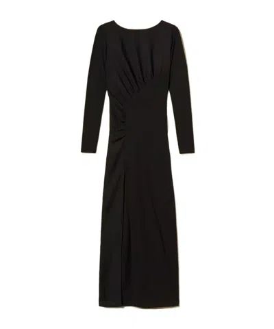 Twinset Gathered Side-slit Maxi Dress In Black