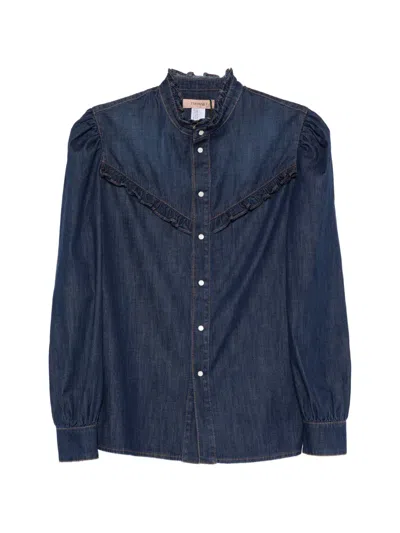 Twinset Ruffled Long-sleeve Shirt In Blue