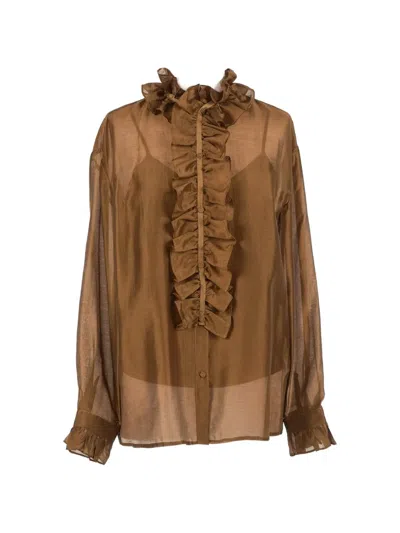 Twinset Ruffled Long-sleeve Blouse In Animal Print