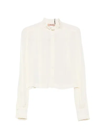 Twinset Ruffled Long-sleeve Blouse In White