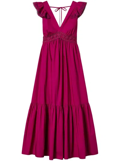 Twinset Ruffled Maxi Dress In 11736 Magenta Purple