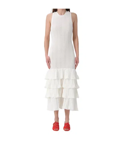 Twinset Ruffled Midi Dress In White