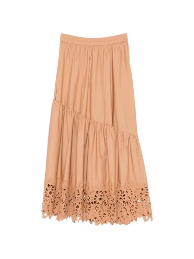 Twinset Ruffled Midi Skirt In Brown
