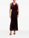 Twinset Ruffled-neck Velvet Maxi Dress In Red