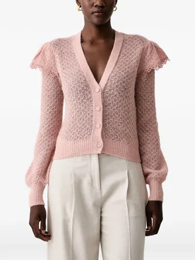 Twinset Ruffled Open-knit Cardigan In Pink