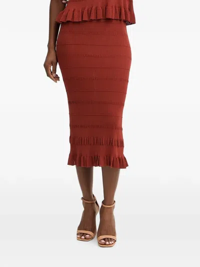 Twinset Ruffled Pointelle-knit Midi Skirt In Red
