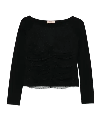 Twinset Ruffled Polka-dot Blouse In Black