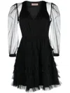 Twinset Ruffled Semi-sheer Minidress In Black