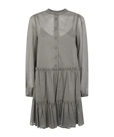 Twinset Ruffled Shirt Dress In Gray