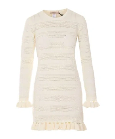Twinset Ruffled Short Knitted Dress In White