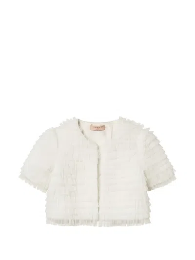 Twinset Twin-set White Ruffled Short Sleeve Sweater