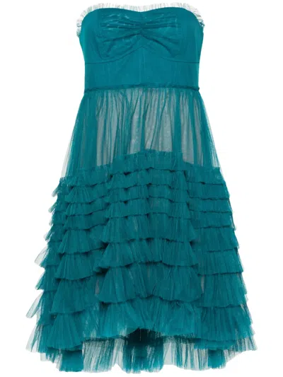 Twinset Ruffled Strapless Minidress In 绿色