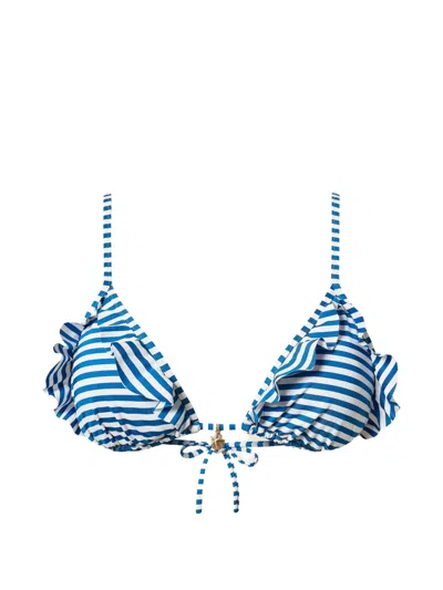 Twinset Ruffled Striped Bikini Top In Blue