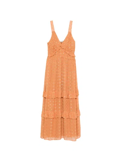 Twinset Ruffled Tiered Maxi Dress In Orange
