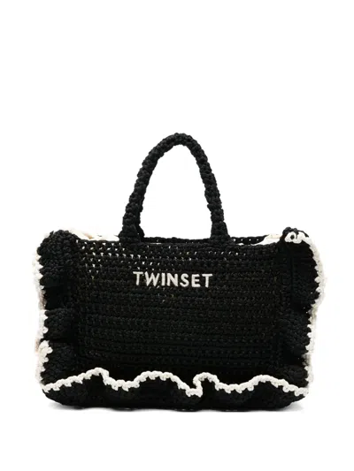 Twinset Ruffled Tote Bag In Black