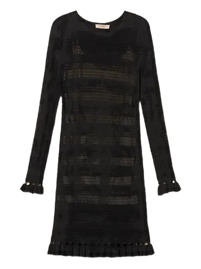 Twinset Ruffled-trim Knitted Mini Dress In Black