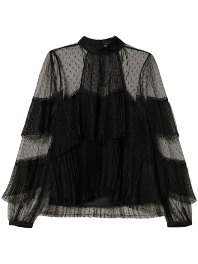 Twinset Ruffled Tulle Blouse In Black