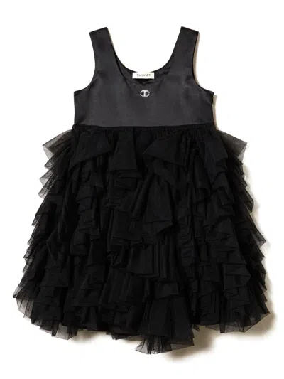 Twinset Kids' Ruffled Tulle Dress In Black