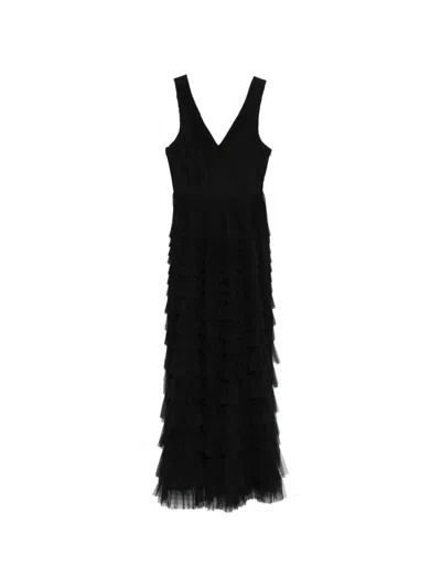 Twinset Ruffled V-neck Dress In Black