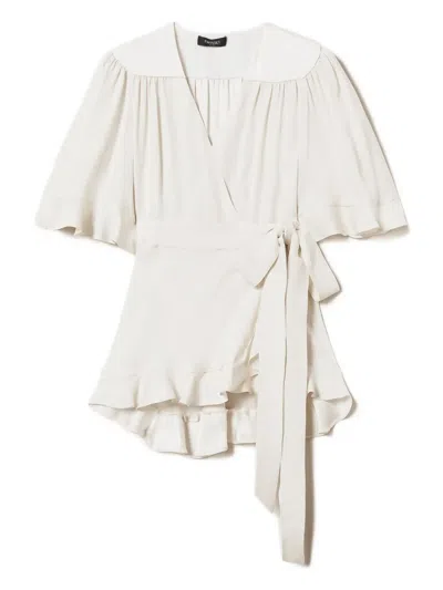 Twinset Ruffled Wrap Blouse In White