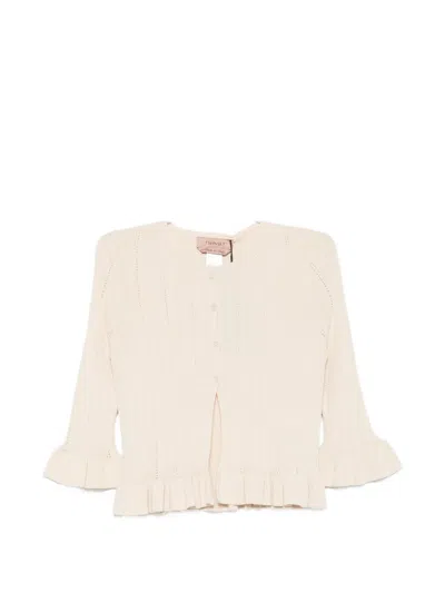 Twinset Ruffled-detail Ribbed-knit Cardigan In Yellow