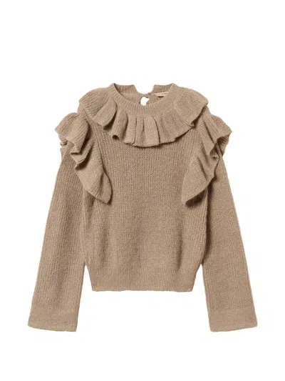 Twinset Ruffled-trim Sweater In Nude
