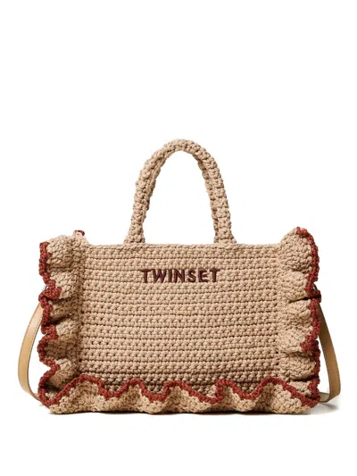 Twinset Ruffled-trim Tote Bag In Brown