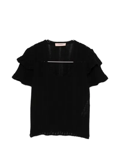 Twinset Ruffled-trim T-shirt In Black