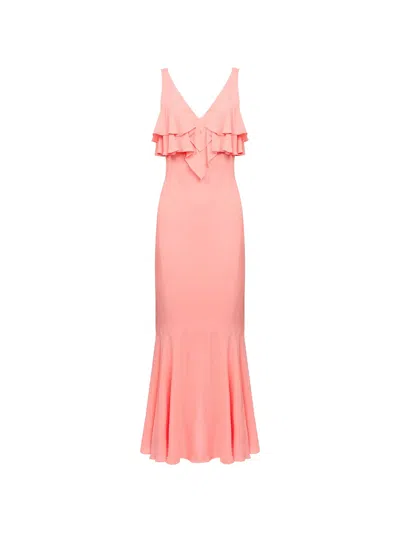 Twinset Ruffle-trim Maxi Dress In Pink