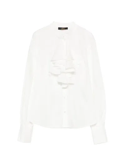Twinset Ruffle-trimmed Puff-sleeve Blouse In White