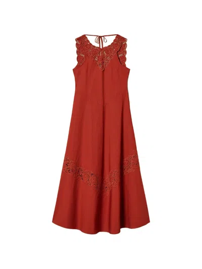 Twinset Rust Abito Sleeveless Lace Midi Dress In Red