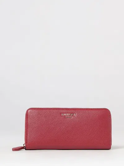 Twinset Saffiano Faux Leather Continental Zip Wallet In Red