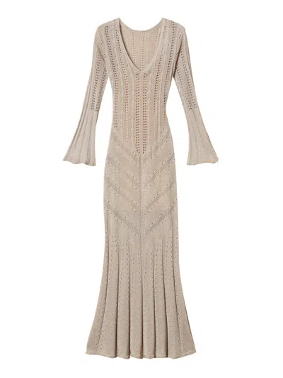Twinset Sand Lurex Americane Knit Maxi Dress In Neutral
