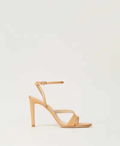 Twinset Sandales À Talons En Cuir In Gold