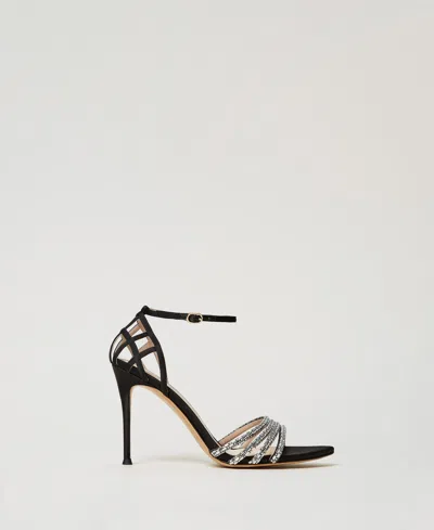Twinset Sandales Cage Montantes Avec Strass In Multi