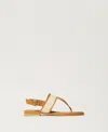 Twinset Sandales Plates Nu-pieds Avec Raphia In Brown