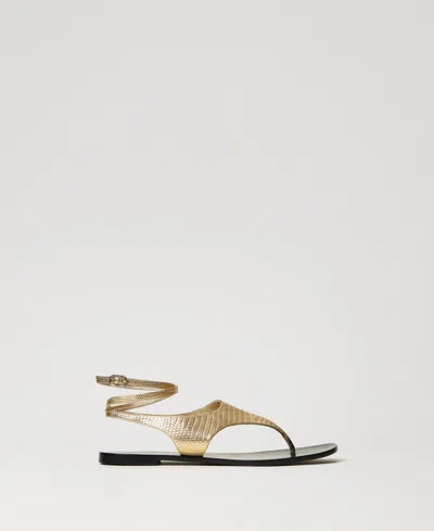 Twinset Sandales Plates Nu-pieds En Cuir In Multi