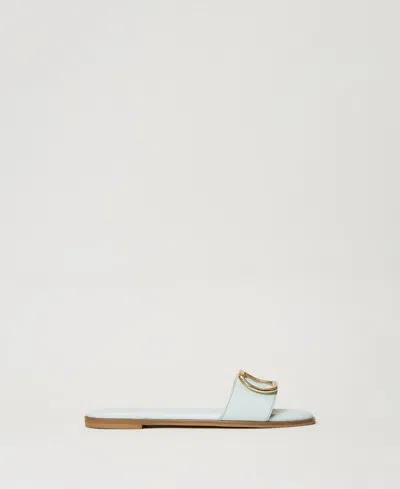 Twinset Sandales Slides En Cuir Avec Oval T