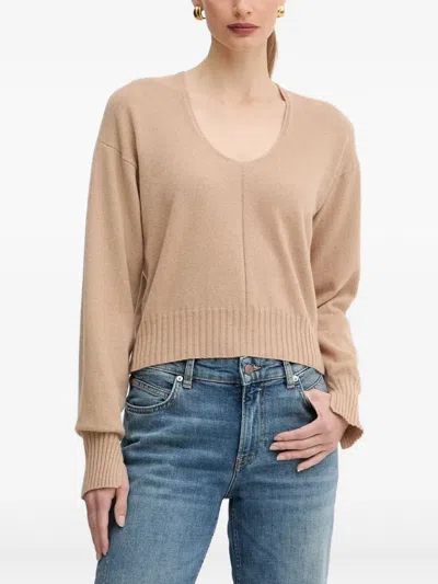 Twinset Twin-set Sandy Brown Cashmere Wool Sweater In Animal Print