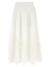 Twinset Twin-set Flared Cotton Poplin Sangallo Skirt In White