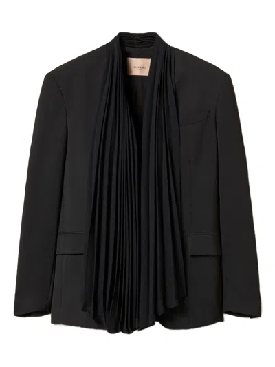 Twinset Sash-collar Crepe Blazer In Black