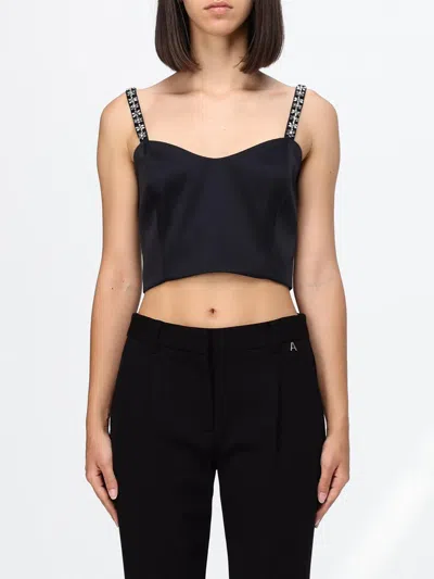 Twinset Satin Cropped Top With Rhinestones In Black