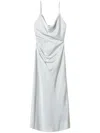 Twinset Satin Draped Midi Dress In Silver