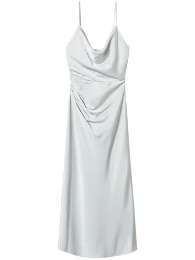Twinset Satin Draped Midi Dress In Silver