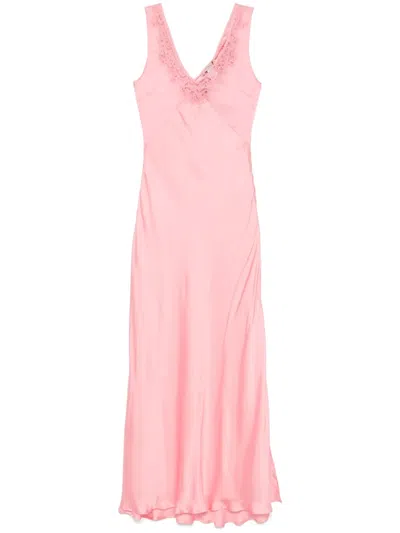 Twinset Satin Maxi Dress In Pink