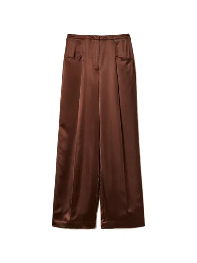 Twinset Satin Palazzo Trousers In Brown
