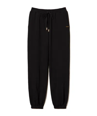 Twinset Satin Plush Fabric Jogging Pants In Black