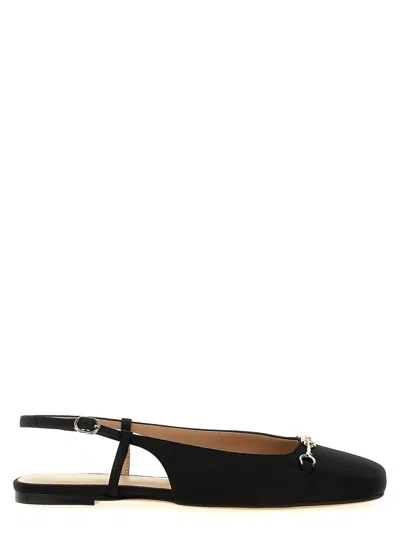TWINSET BLACK BALLET SHOES WITH SQUARE TOE AND LOGO PLAQUE ON THE FRONT IN TECH FABRIC WOMAN