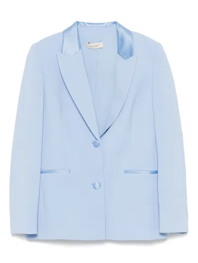 Twinset Kids' Satin-trim Blazer In Blue