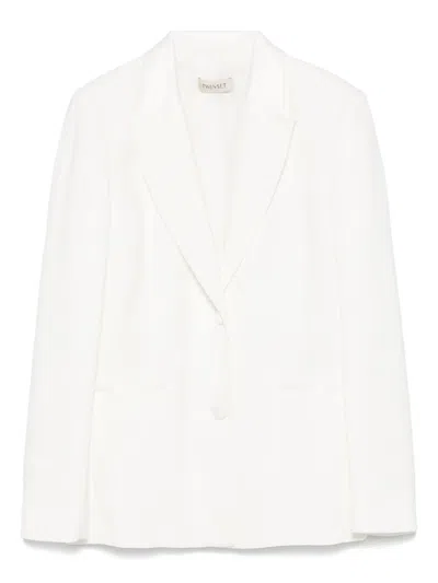 Twinset Kids' Satin-trim Blazer In White